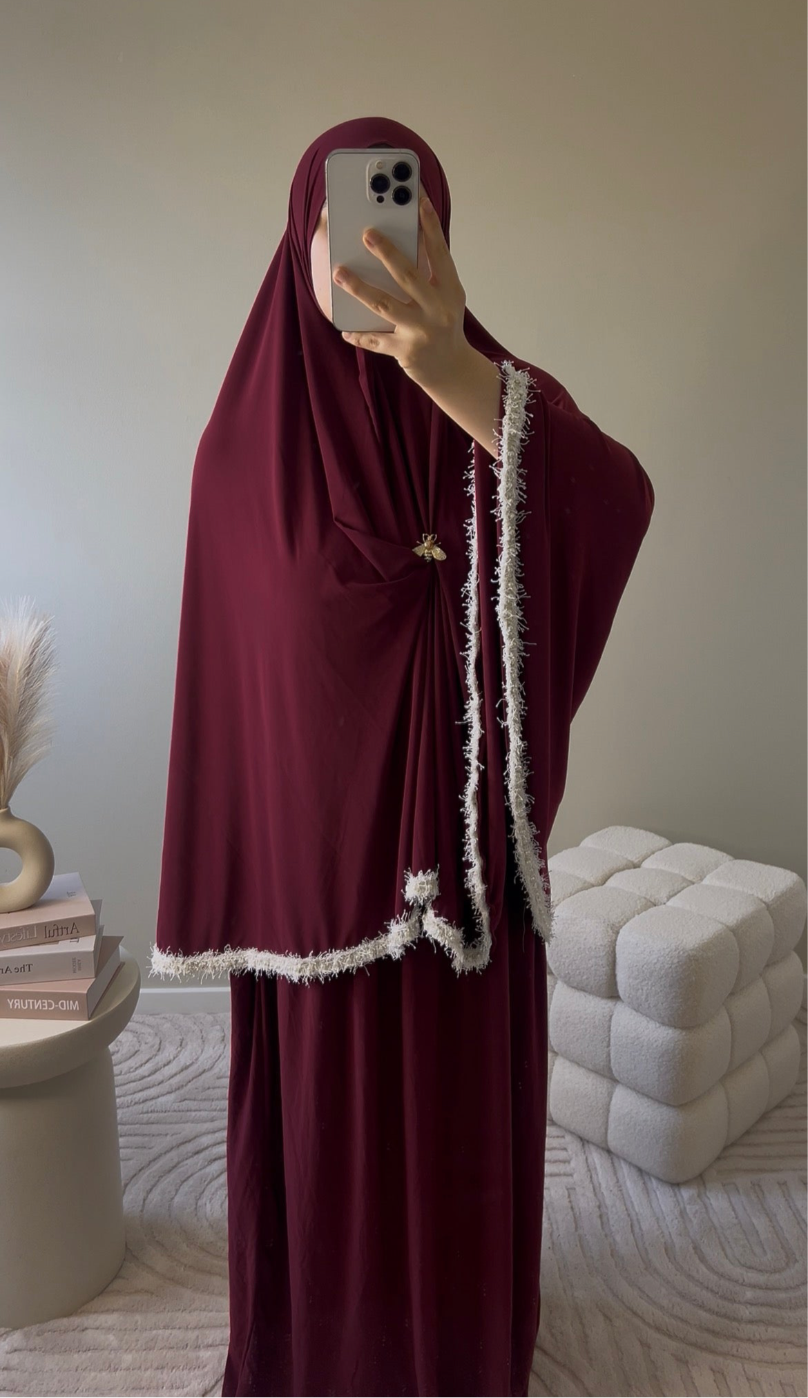 premium jersey pearl khimaar set burgundy