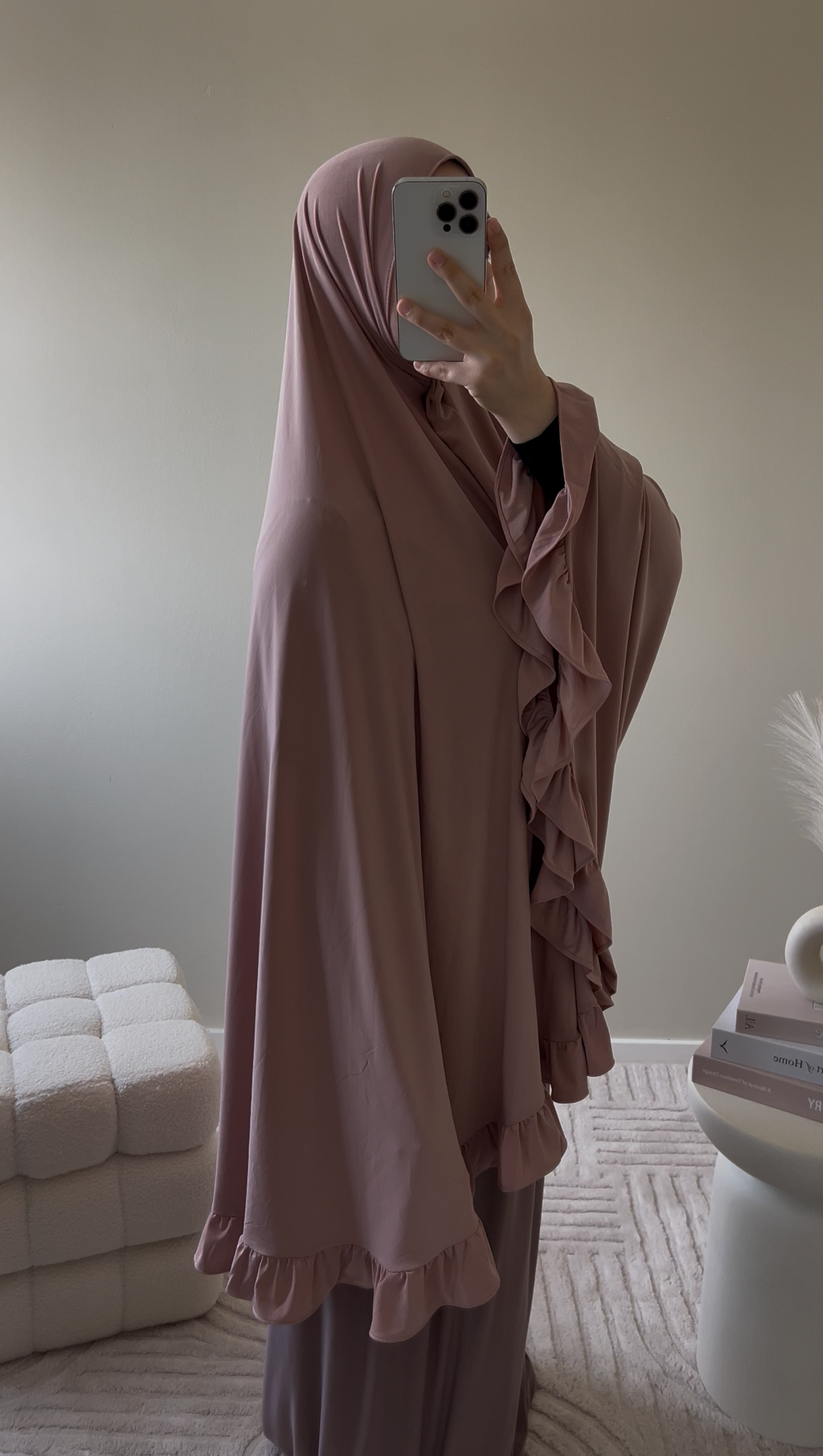 premium jersey ruffle khimaar LONG old rose