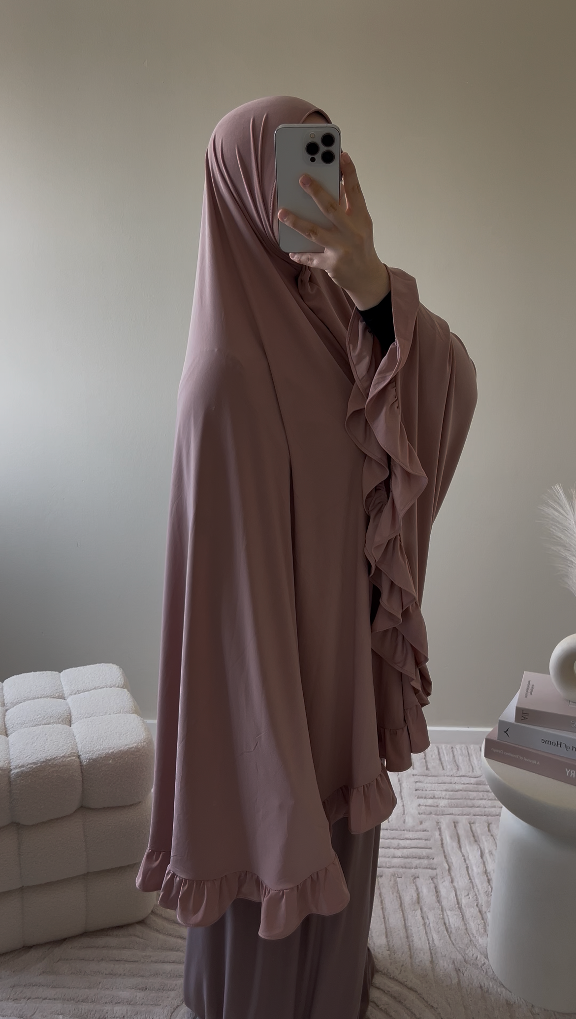 premium jersey ruffle khimaar LONG old rose