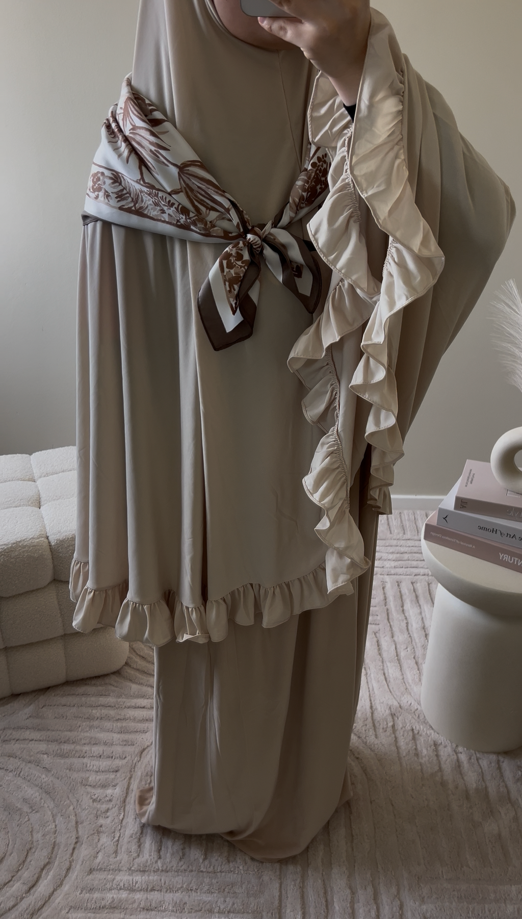 premium jersey ruffle khimaar beige