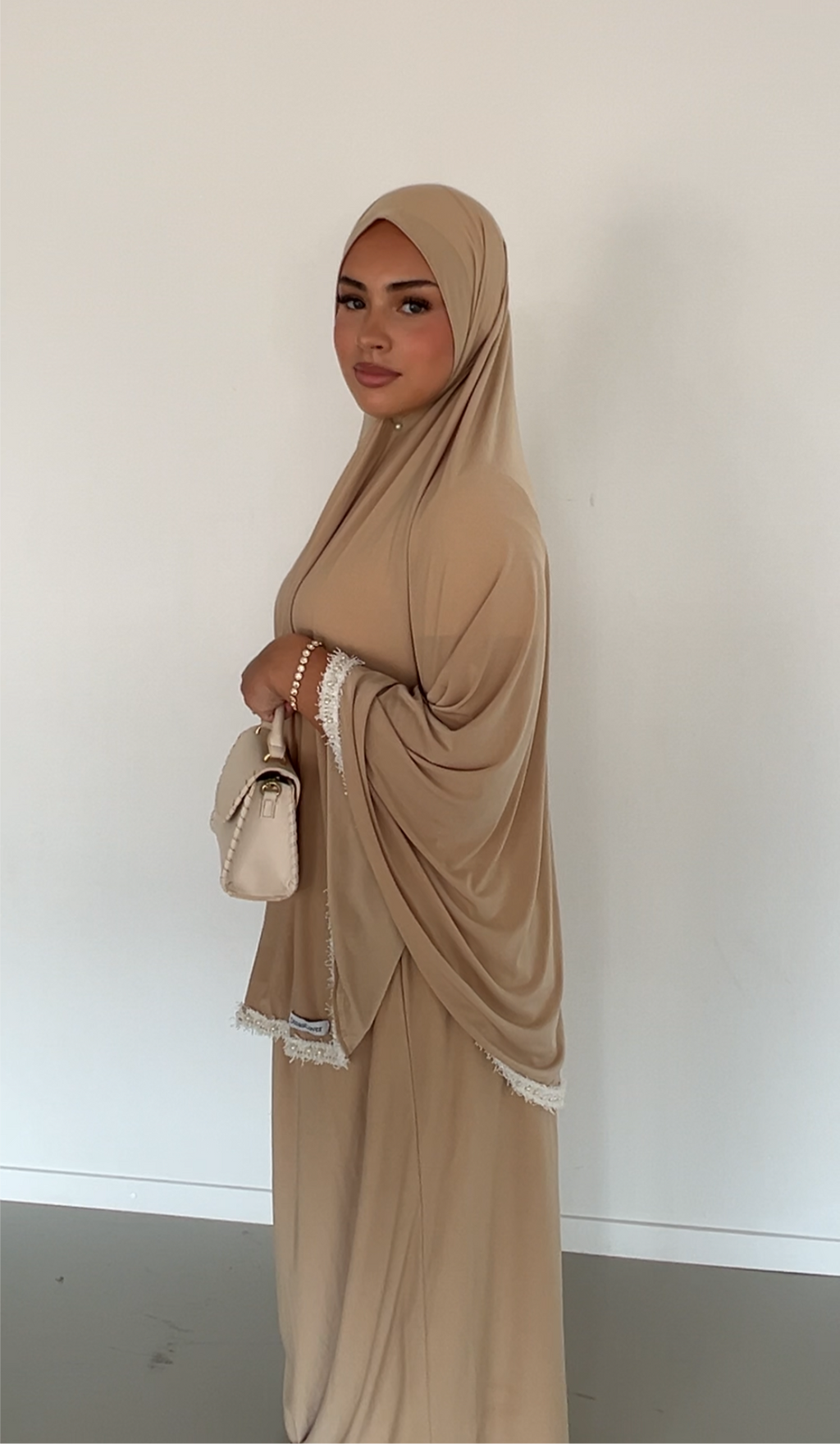 premium jersey pearl khimaar set honey