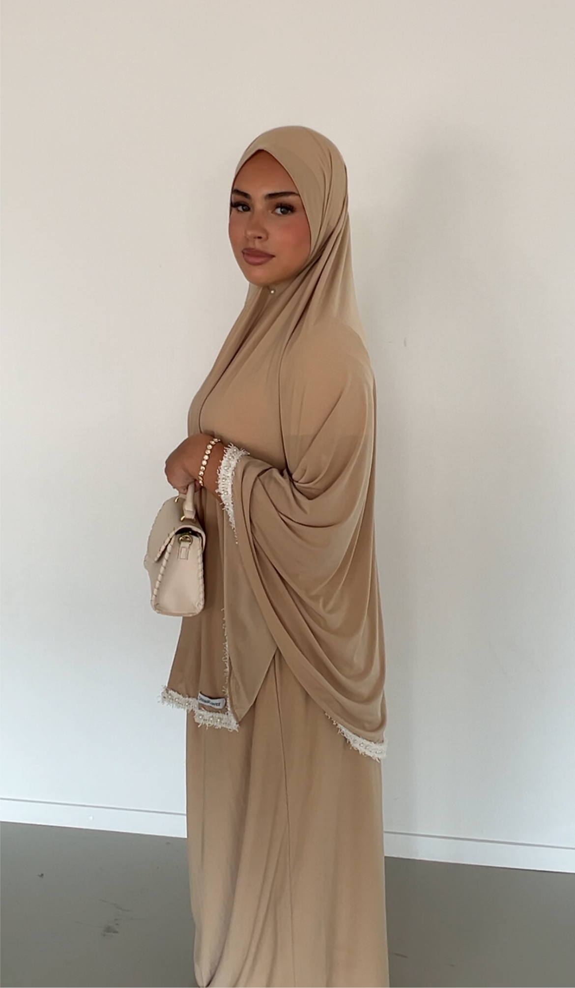 premium jersey pearl khimaar set honey