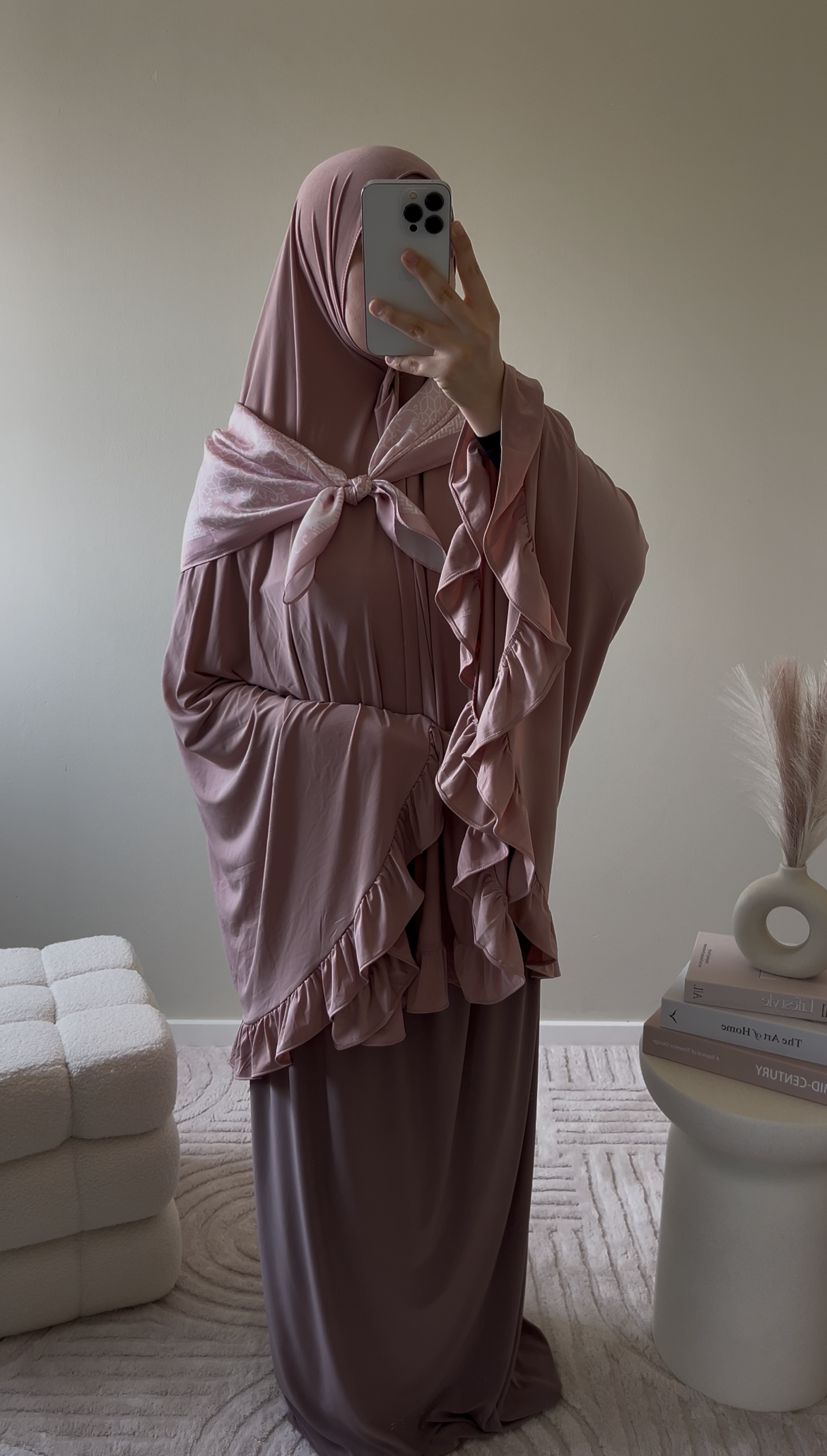 premium jersey ruffle khimaar LONG old rose