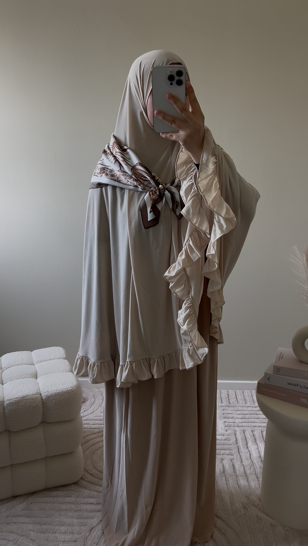 premium jersey ruffle khimaar beige