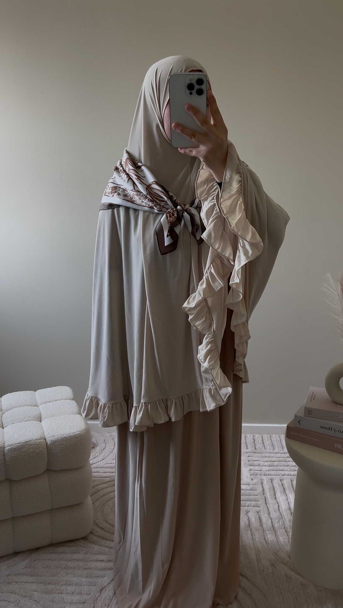 premium jersey ruffle khimaar beige